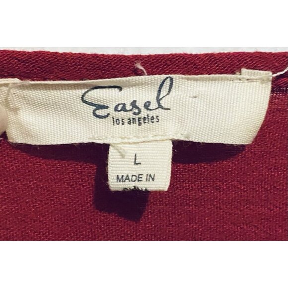 Easel Top Womens Large Red Embroidered Peasant Tie Neck Puffy Sleeve Boho Hippie - Picture 4 of 6